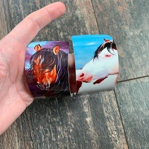 Horse cuff set, wild horse bracelets, mustang bracelet, horse jewelry, western
